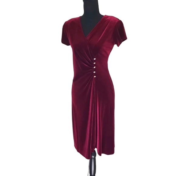 Signature by Robbie Bee Dresses & Skirts - *SOLD* Signature by Robbie bee women's red velvet pleated rhinestone dress, 4P